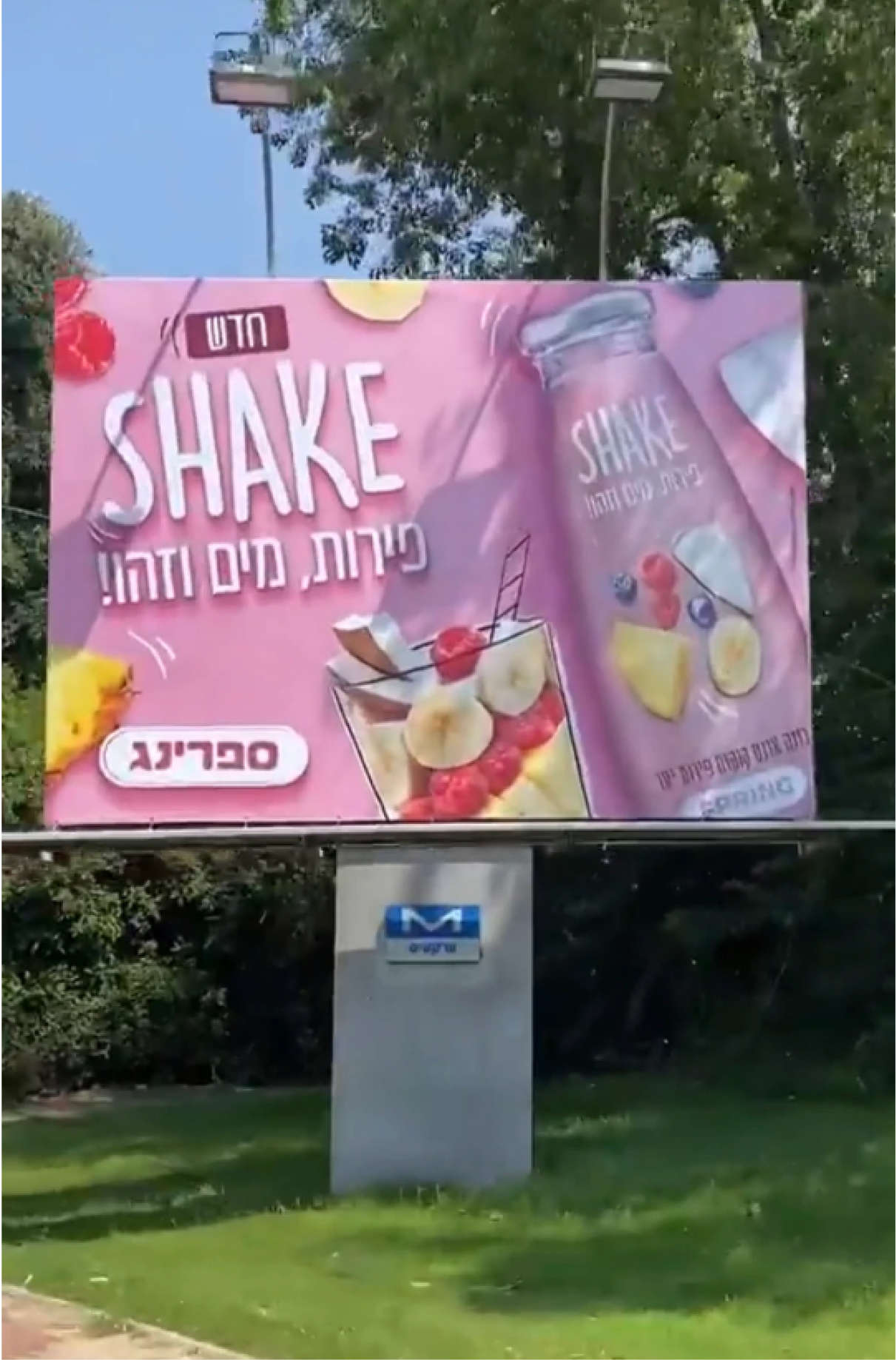 שלט חוצות של ספרינג שייק על דשא בפארק